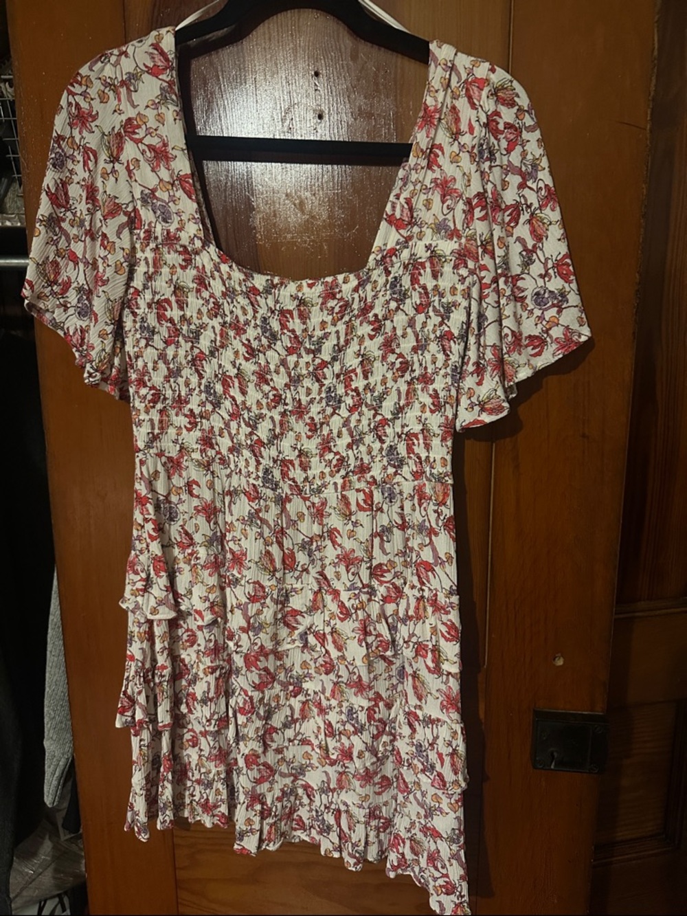 Chelsea & Violet Cream Tunic with Red & Purple Floral Print